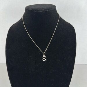 Vintage silver E Initial Pendant Necklace Lot A7